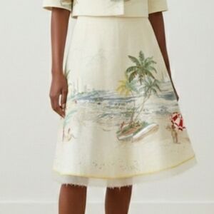 J. CREW RARE Vintage Beach Scene Postcard Print Collectible Embellished Skirt